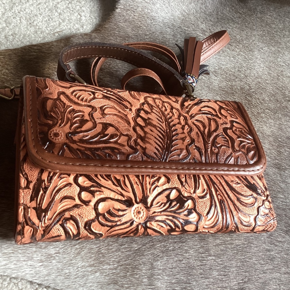 Super Cute Little Top Handle Shoulder Carry Western Boho Wallet Handbag - Picture 10 of 11